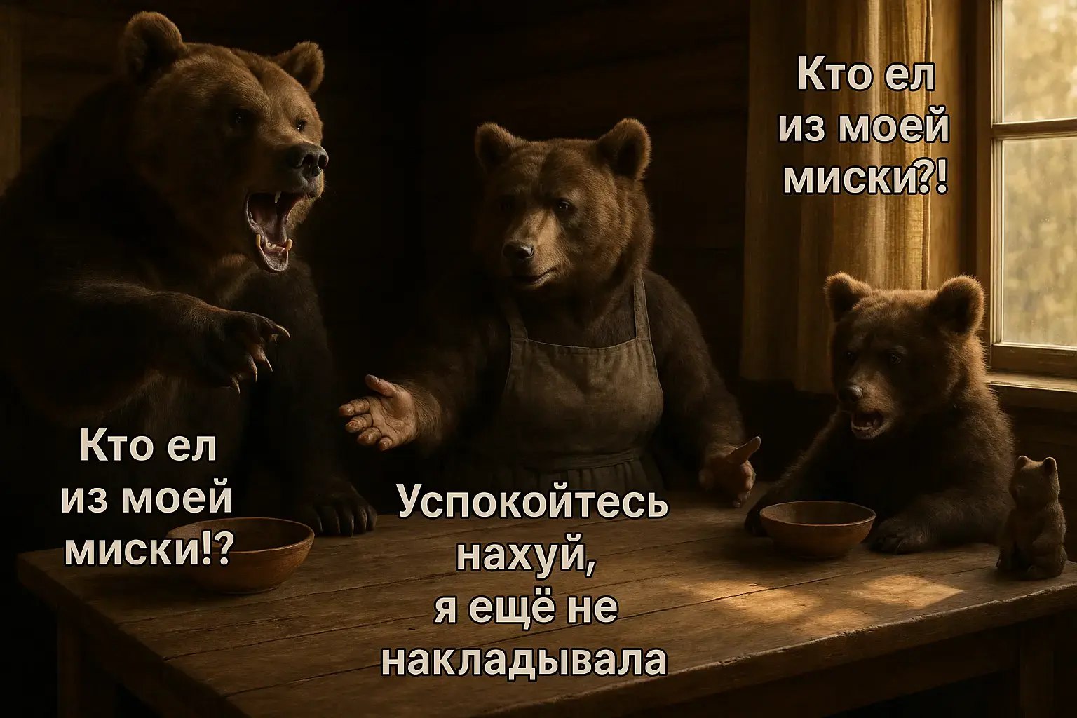 Кто из моей миски?! Кто из моей Успокойтесь миски!? нахуй, не накладывала