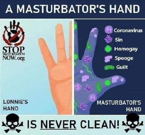 А MASTURBATOR'S HAND Coronavirus Sin Нотодау STOP NOW. org Spooge 1% НАМО MASTURBATOR'S NEVER CLEAN!