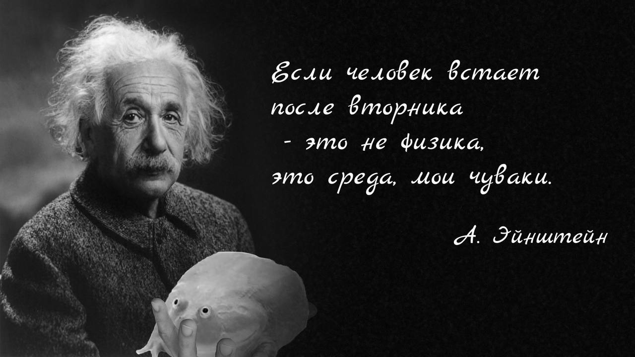 a человек бстает после вторника это He физика, зто среда, Mou чиваки. A. Зйнитейн