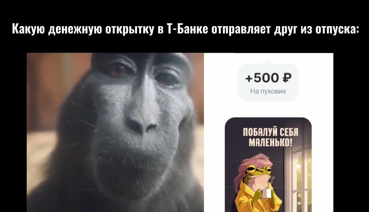 Еду на работу в апреле: Какую денежную открытку в Т-Банке отправляет друг из отпуска: . `` ПОБЯЛУЙ СЕБЯ | МИЛЕНЬКО!