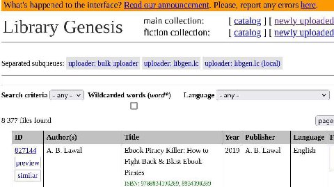 main collection: catalog newly uploaded Library Genesis fiction collection: catalog newly uploaded Separated subqueues: uploader: bulk uploader uploader: uploader: libgen.|c (local) Search апу- у Wild