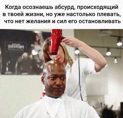 Когда осознаешь абсурд, происходящий в твоей жизни, но уже настолько плевать, что нет желания и сил его остановливать