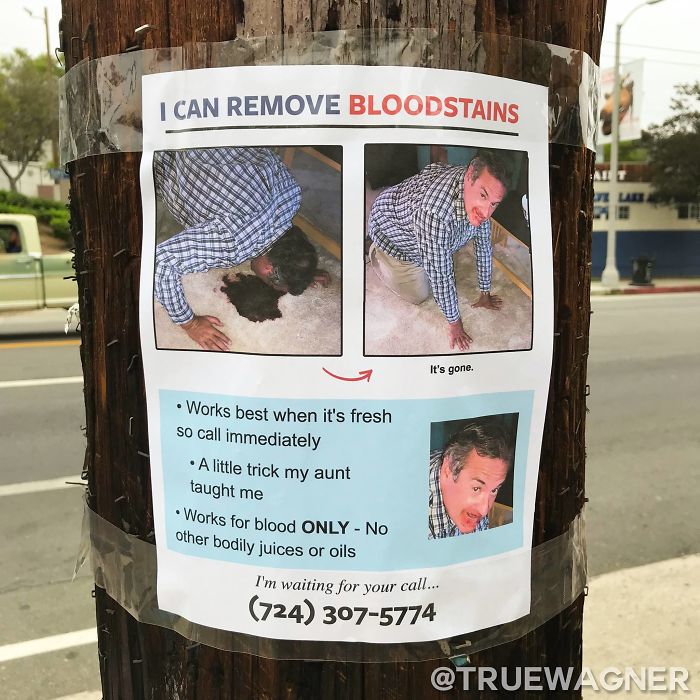 CAN REMOVE BLO: к i It's gone. Works best when it's fresh SO call immediately *Alittle trick my aunt taught me for blood ONLY No other bodily juices or oils и waiting for your сай... 724) 307-5774 @TR