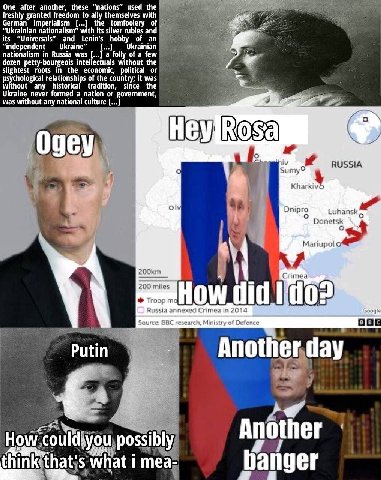 One after another, these “nations” used the freshly granted freedom to ally themselves with German imperialism the of “Ukrainian nationalism” with its silver rubles and its “Universals” and hobby of a