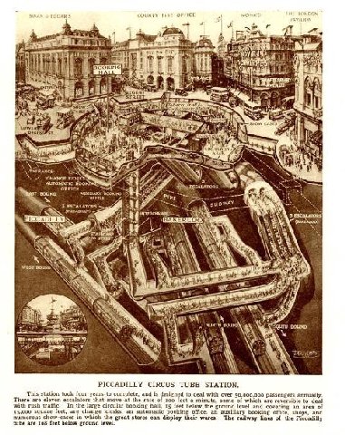 НИЕ 7 i #4 cane 3 BOUIN А 25 SOUTH BOUND 9 AN PICCADILLY CIRCUS TUBE STATION, This station took four years to compicte, and Is designed 10 deal with over 50,000,000 passengers annually. There are elev