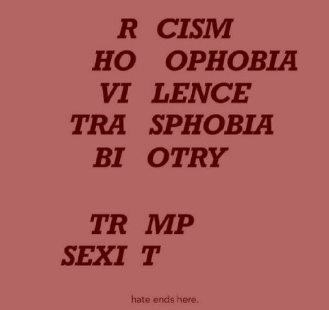 В CISM OPHOBIA LENCE TRA SPHOBIA OTRY SEXI hate ends here.