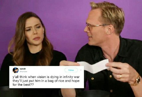 sarah y’all think when vision is dying in infinity war they'll just put him in а Бад of rice and hope for the best??
