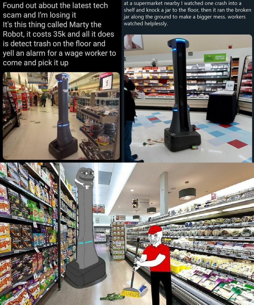 at a supermarket nearby watched one crash into a Found out about the latest tech shelf and knock a Jar to the floor, then it ran the broken scam and losing it jar along the ground to make a bigger mes