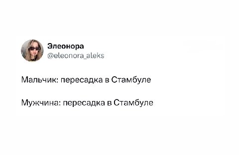 Элеонора @eleonora_aleks Мальчик: пересадка в Стамбуле Мужчина: пересадка в Стамбуле