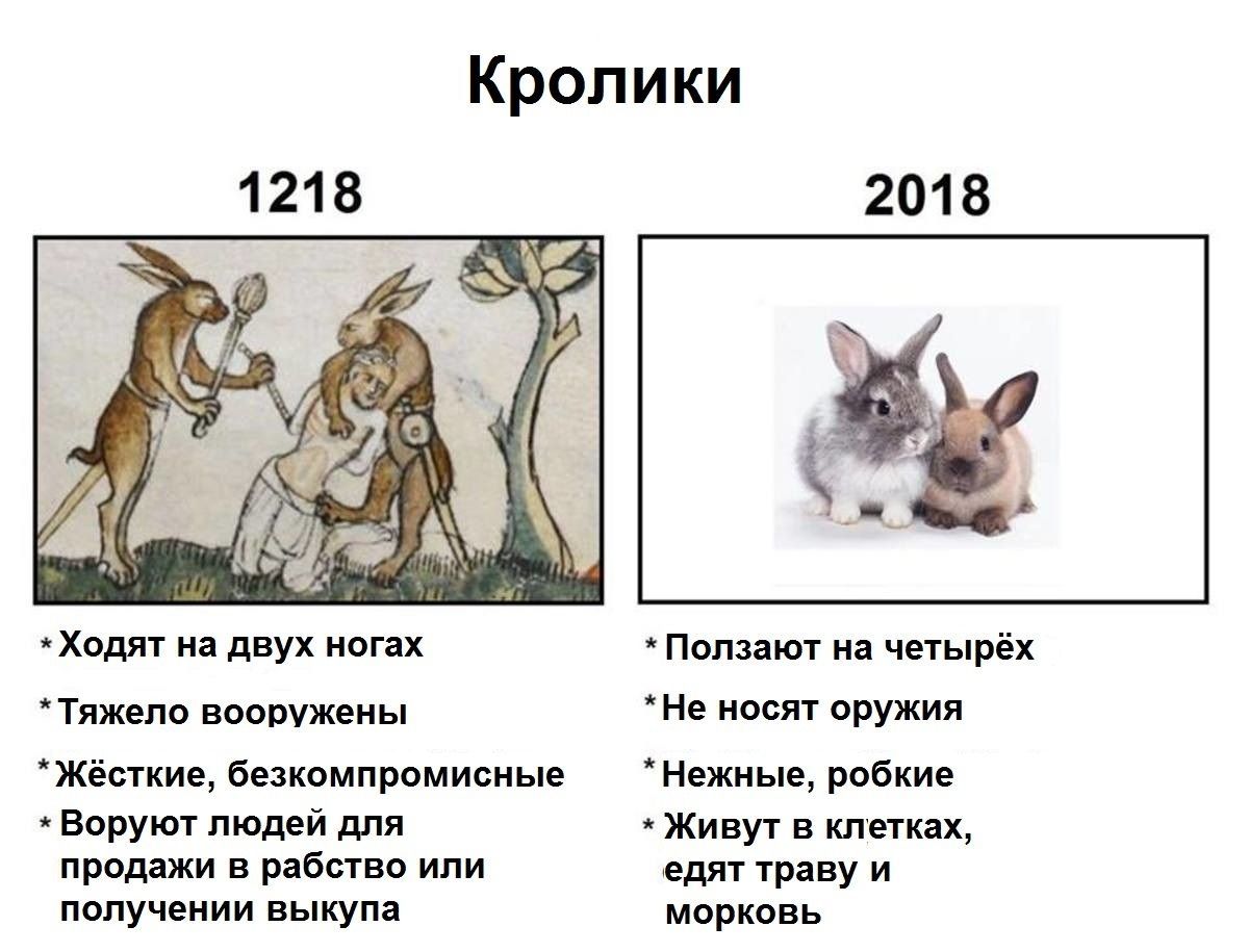 Кролики 1218 2018 a Ходят на двух ногах Ползают на четырёх *Тяжело вооружены *Не носят оружия Жёсткие, безкомпромисные *Нежные, робкие Воруют людей для Живут в клетках, продажи в рабство или едят трав