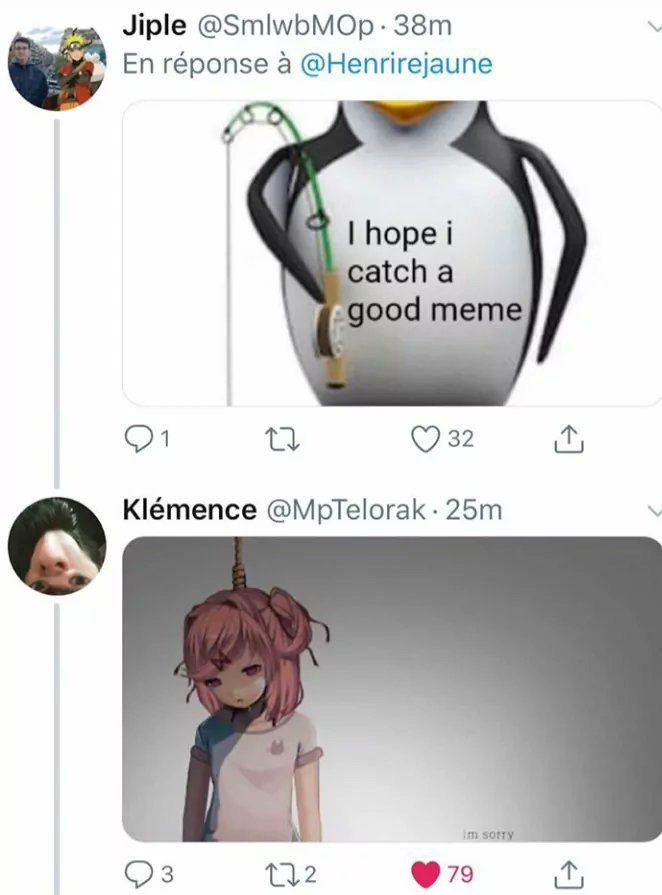 Лр!е A réponse a @Henrirejaune hope i atch a ood meme Klémence @MptTelorak sory oF 79