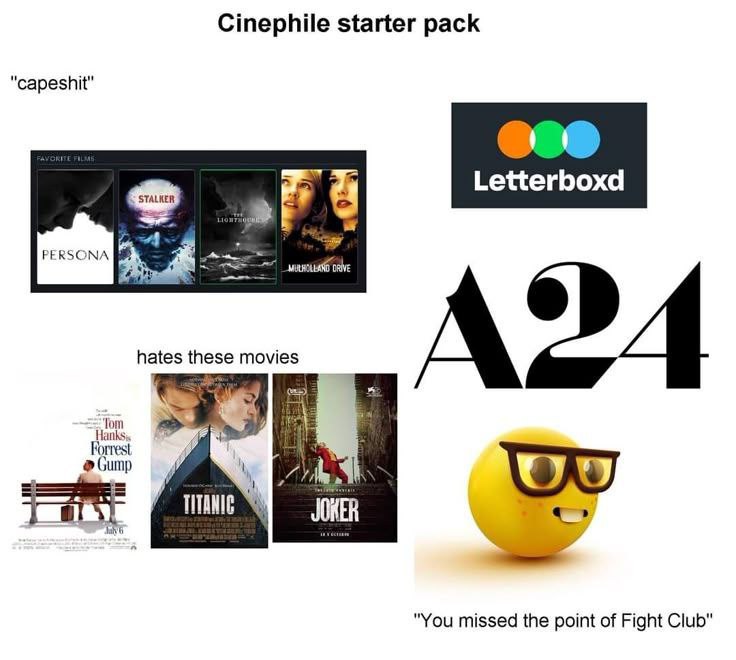 Cinephile starter pack в Letterboxd hates these movies AVA "You missed the point of Fight Club"