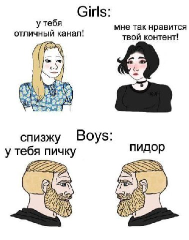 Girls: у тебя отличный канал! мне так нравится твой контент! Wet спизжу Boys: тебя пичку пидор