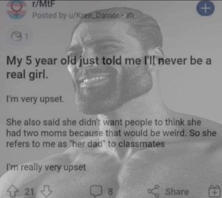 My 5 year old just Беа уегу upset. She also said she didn’ want people to think she had two moms because that would be weird, So she refers to me as "her dac’ to a 7 3 really