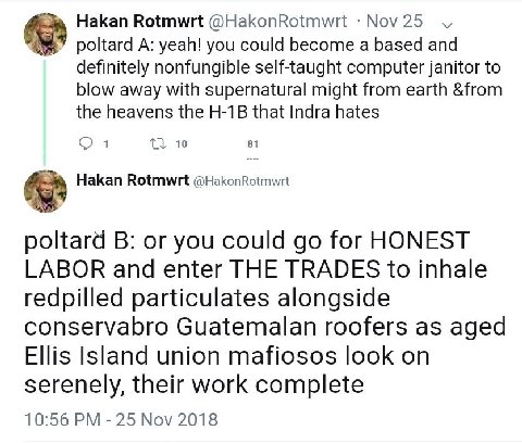 Hakan Rotmwrt @HakonRotmwrt М№оу 25 роКага A: yeah! you could become a based and definitely nonfungible self-taught computer janitor to blow away with supernatural might from earth &from the heavens t