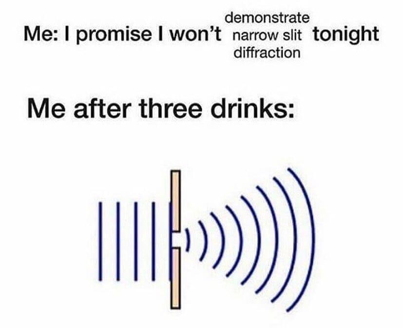 demonstrate promise won’t narrow slit tonight diffraction Me after three drinks: