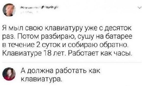 Я мыл свою клавиатуру уже с десяток раз. Потом разбираю, сушу на батарее в течение 2 суток и собираю обратно. Клавиатуре 18 лет. Работает как часы. А должна работать как клавиатура.