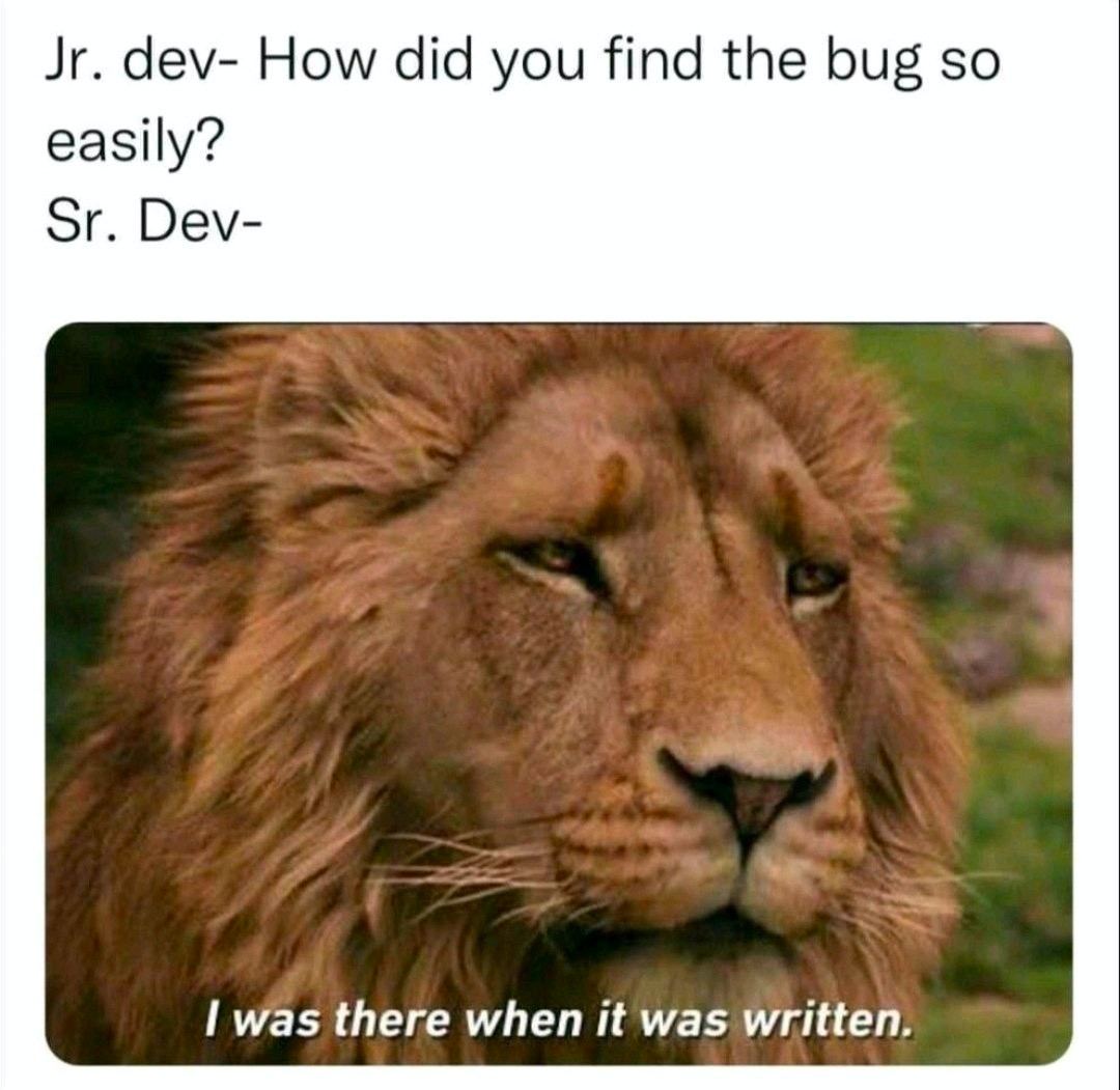 dev- How did you find the bug so easily? Dev- was there when it was written.