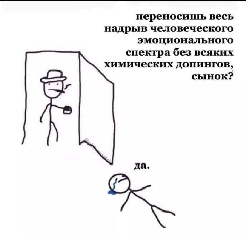 переносишь весь надрыв человеческого эмоционального спектра без всяких химических допингов, сынок? да.