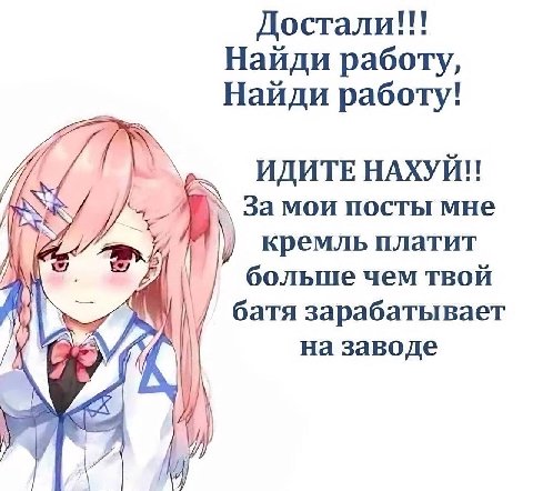 Достали!!! Найди работу, Найди работу! ИДИТЕ За мои посты мне кремль платит больше чем твой батя зарабатывает на заводе