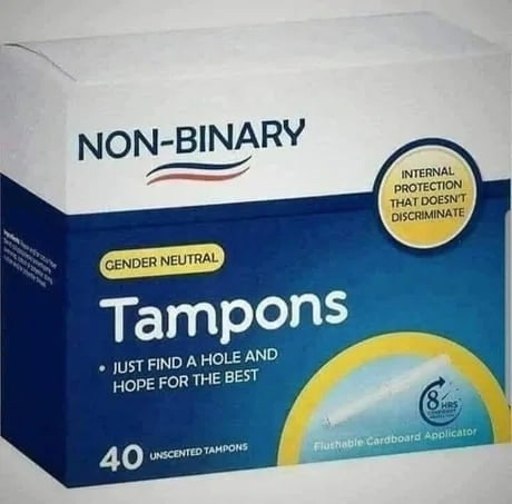 NON-BINARY PROTECTION INTERNAL THAT DOESNT DISCRIMINATE Tampons JUST FIND A HOLE AND HOPE FOR THE BEST 2 Applicator