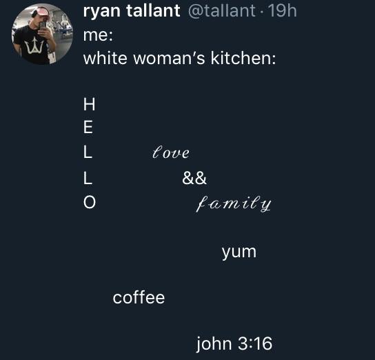 ryan tallant white мотап'$ kitchen: Core О yum coffee john 3:16