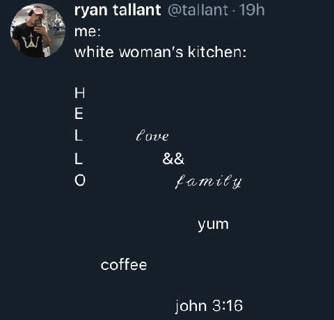 ryan tallant white мотап'$ kitchen: Core О yum coffee john 3:16