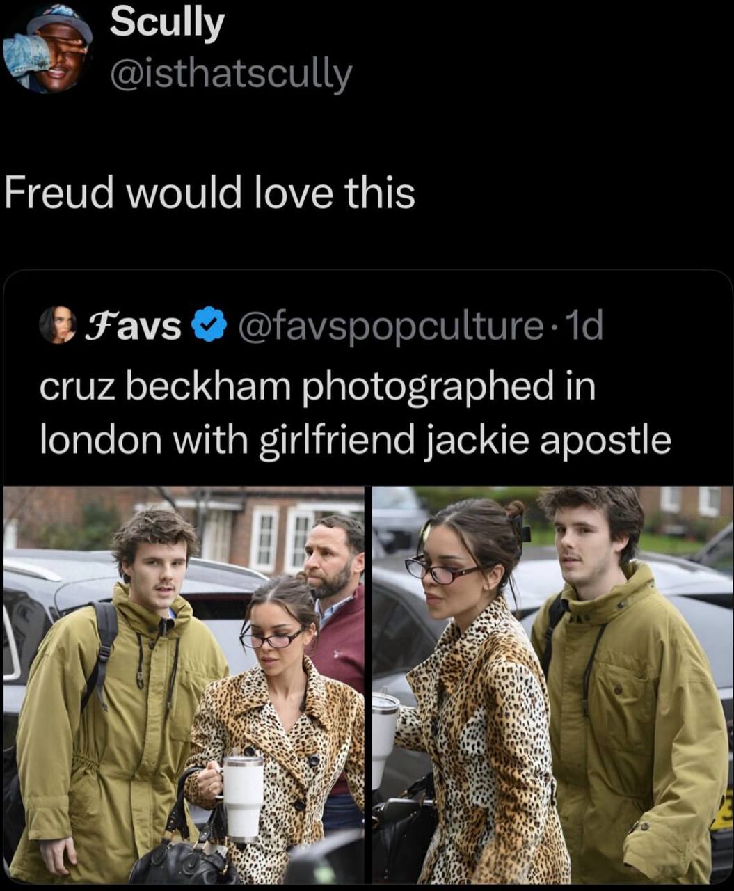 Scully @isthatscully Freud would love this Favs cruz beckham photographed in london with girlfriend jackie apostle