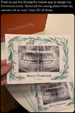 Tried to use the Shutterfly mobile app to design Christmas cards. Selected the wrong photo from my camera roll so now have 90 of these. fly ххет 7/77 у 4 4 at Merry Christmas the Whites AN. A i amas 4