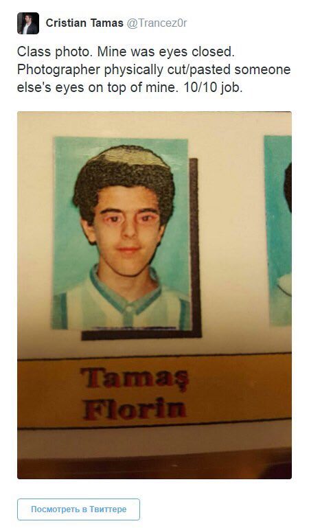 Cristian Tamas Class photo. Mine was eyes closed. Photographer physically cut/pasted someone else's eyes on top of mine. 10/10 job. осмотреть в Твитгере