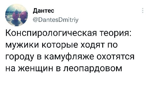 Дантес Конспирологическая теория: мужики которые ходят по городу в камуфляже охотятся на женщин в леопардовом