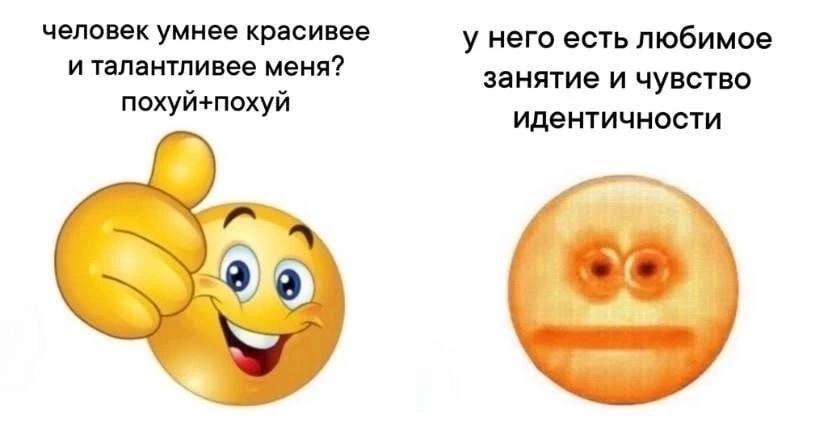 человек умнее красивее у него есть любимое и талантливее меня? занятие и чувство похуй+похуй идентичности