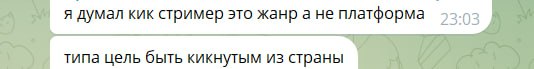 я думал кик стример это жанр а не платформа 52.92 типа цель быть кикнутым из страны
