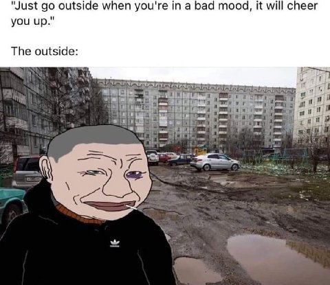 "Just outside when you're а bad mood, it will cheer you up." The outside: