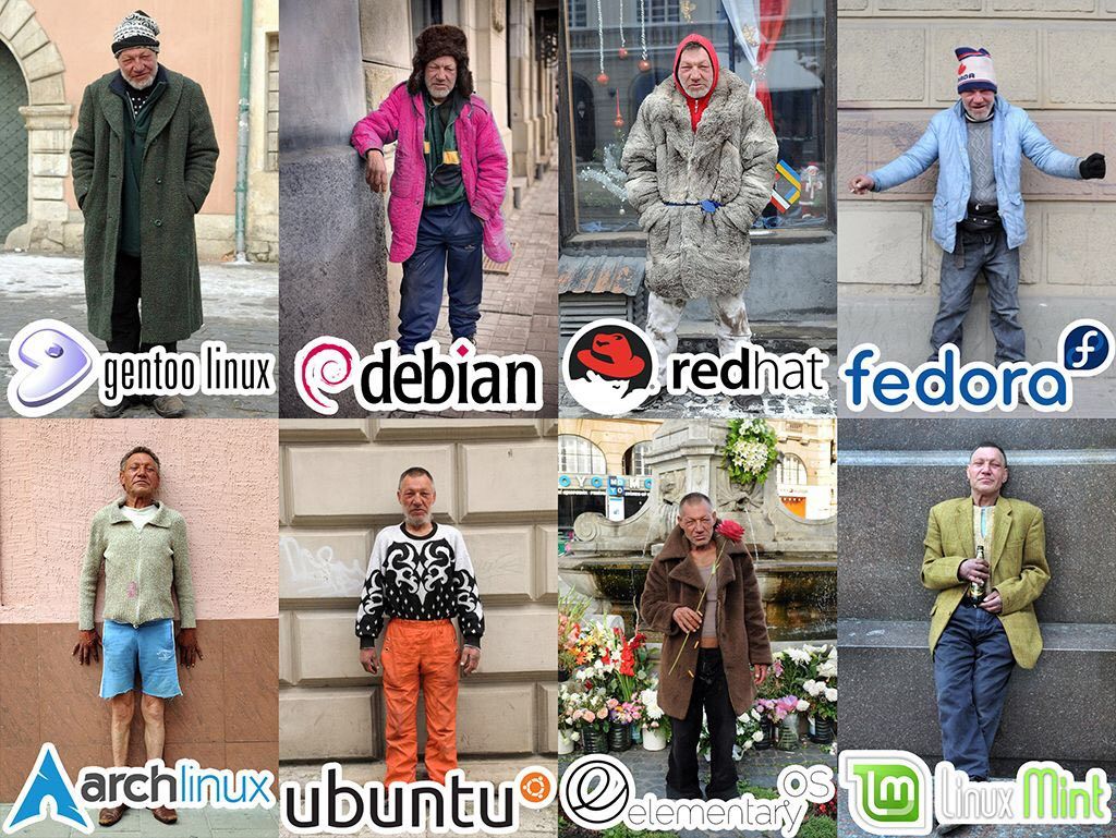 i a “4 INUX redhat gentoo,| (9 deb lan fedor be у” Mint lementary,