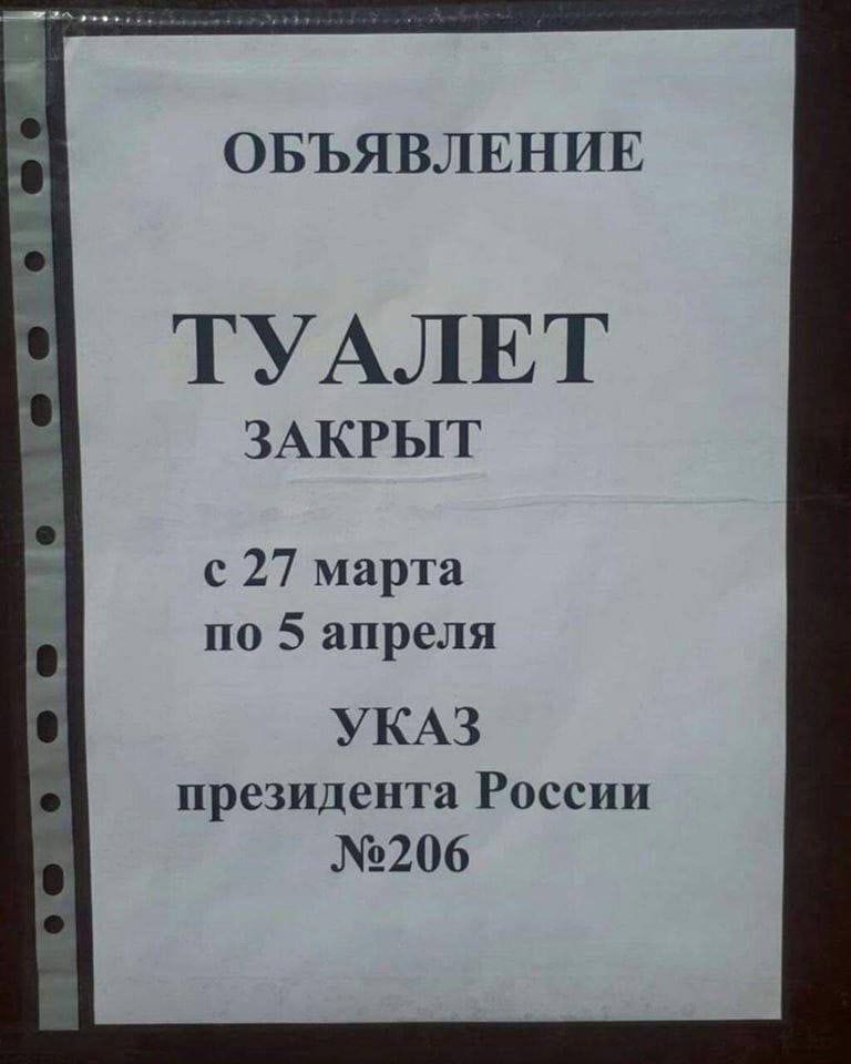 JEN ОБЪЯВЛЕНИЕ ТУАЛЕТ ЗАКРЫТ с 27 марта по 5 апреля УКАЗ президента России №206