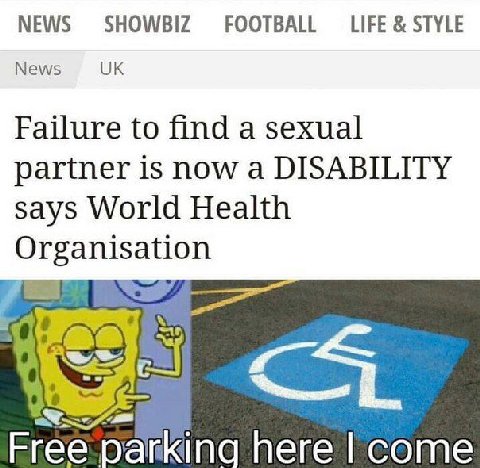 NEWS SHOWBIZ FOOTBALL LIFE STYLE News Failure to find a sexual partner is now a DISABILITY says World Health Organisation С Егее parking here come
