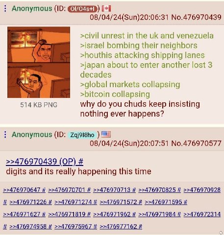 Anonymous [+1 08/04/24(Sun)20:06:31 No.476970439 >civil unrest in the and venezuela >israel bombing their neighbors >houthis attacking shipping lanes >japan about to enter another lost 3 decades >glob