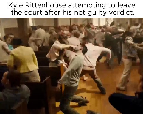 Kyle Rittenhouse attempting to leave the court after his not guilty verdict.