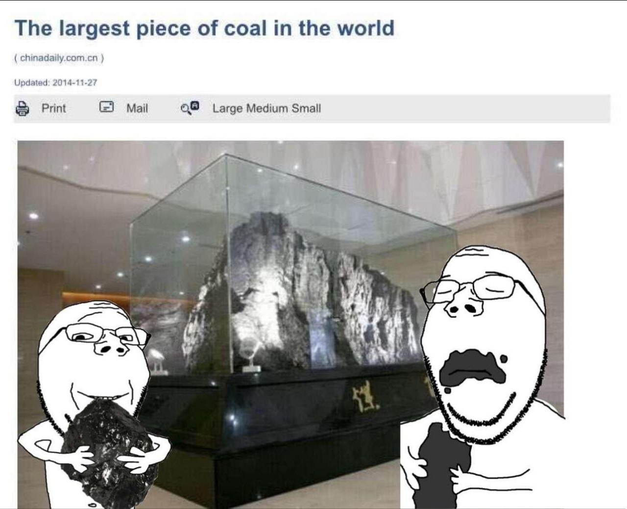 The largest piece of coal the world chinadaily.com.cn Updated: 2014-11-27 Mail Print Large Medium Small 4#