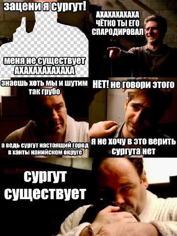 СПАРОДИРОВАЛ ЧЕТКО ЕГО существует ешь хоть мы и шутим HET! He говори этого так грубо аведь сургут настоящий ronoa HE хочу в это Верить в ханты нанийском округе сургута нет сургут существует