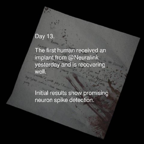 Рау 13, The first human received an implant from @Neuralink yesterday and is recovering well. Initial results show promising neuron spike detection.