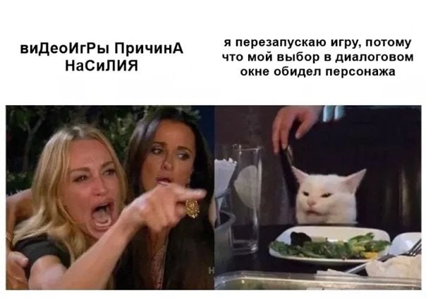 я перезапускаю игру, потому виДеоИгРы ПричинА что мой выбор в диалоговом окне обидел персонажа №9.