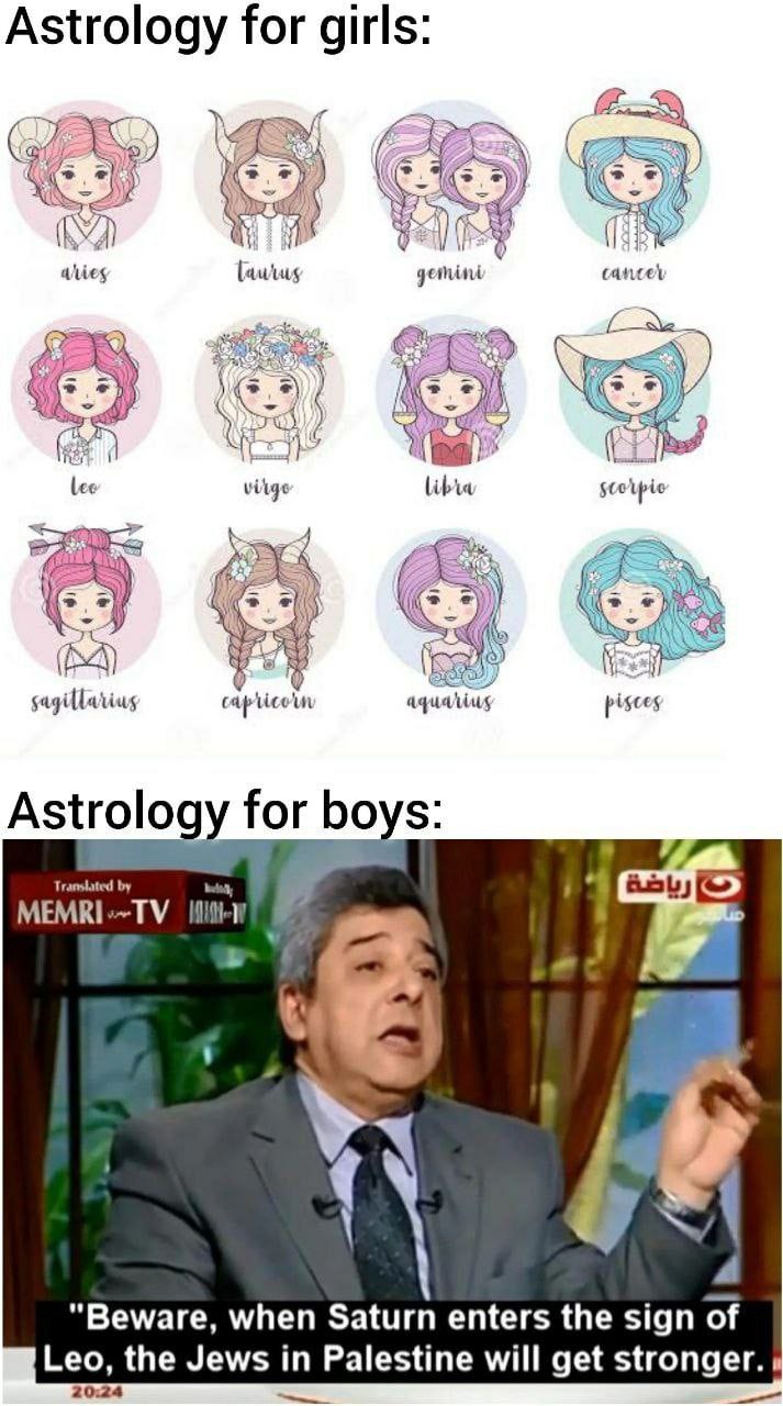 Astrology for girls: gemini cancel 2) rey 2 (a lee tar sagillarins pisces Astrology for boys: Translated MEMRI-~TV a “Beware, when Saturn enters the sign of Leo, the Jews in Palestine will get в 20:24