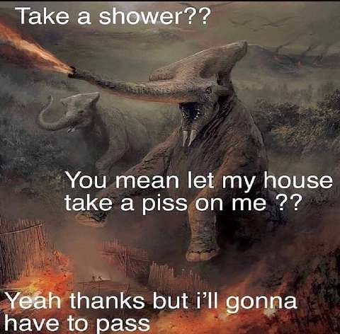 Take а shower?? You mean let my house take a piss on me Yeah thanks but gonna have to pass