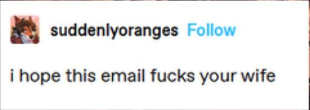 suddenlyoranges i hope this email fucks your wife