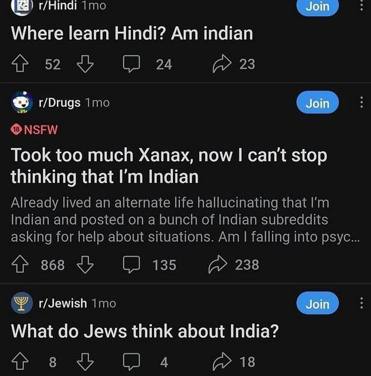 r/Hindi Where learn Hindi? indian 52 24 23 imo NSFW Took too much Xanax, now can't stop thinking that Indian Already lived an alternate life hallucinating that Indian and posted on a bunch of Indian s