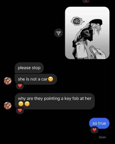 У please stop she is по! а саг why are they pointing a key fob at her so true