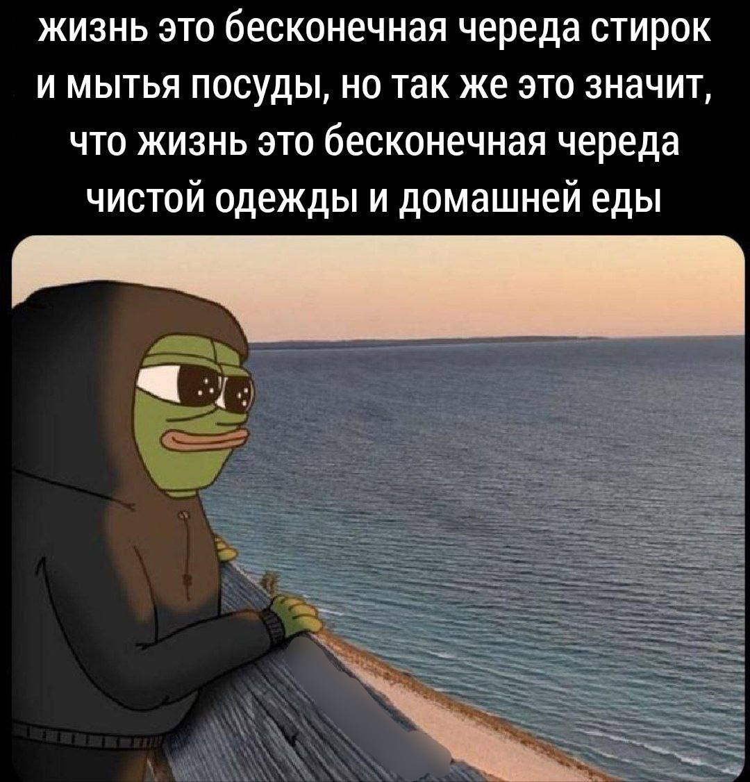 жизнь это бесконечная череда стирок и мытья посуды, но так же это значит, что жизнь это бесконечная череда чистой одежды и домашней еды