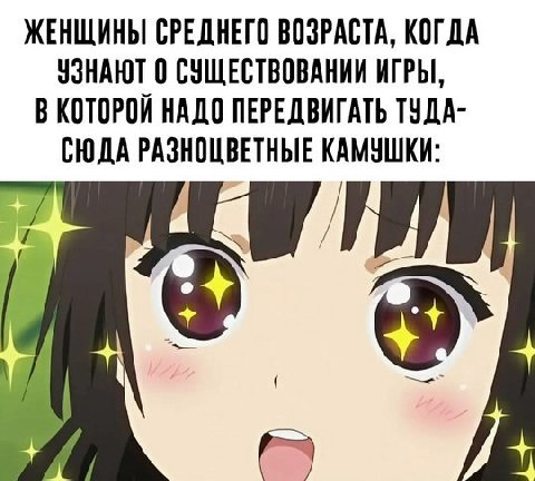 ЖЕНЩИНЫ СРЕДНЕГО ВОЗРАСТА, КОГДА УЗНАЮТ 0 СУЩЕСТВОВАНИИ ИГРЫ, В КОТОРОЙ НАДО ПЕРЕДВИГАТЬ ТУДА- СЮДА РАЗНОЦВЕТНЫЕ КАМУШКИ: